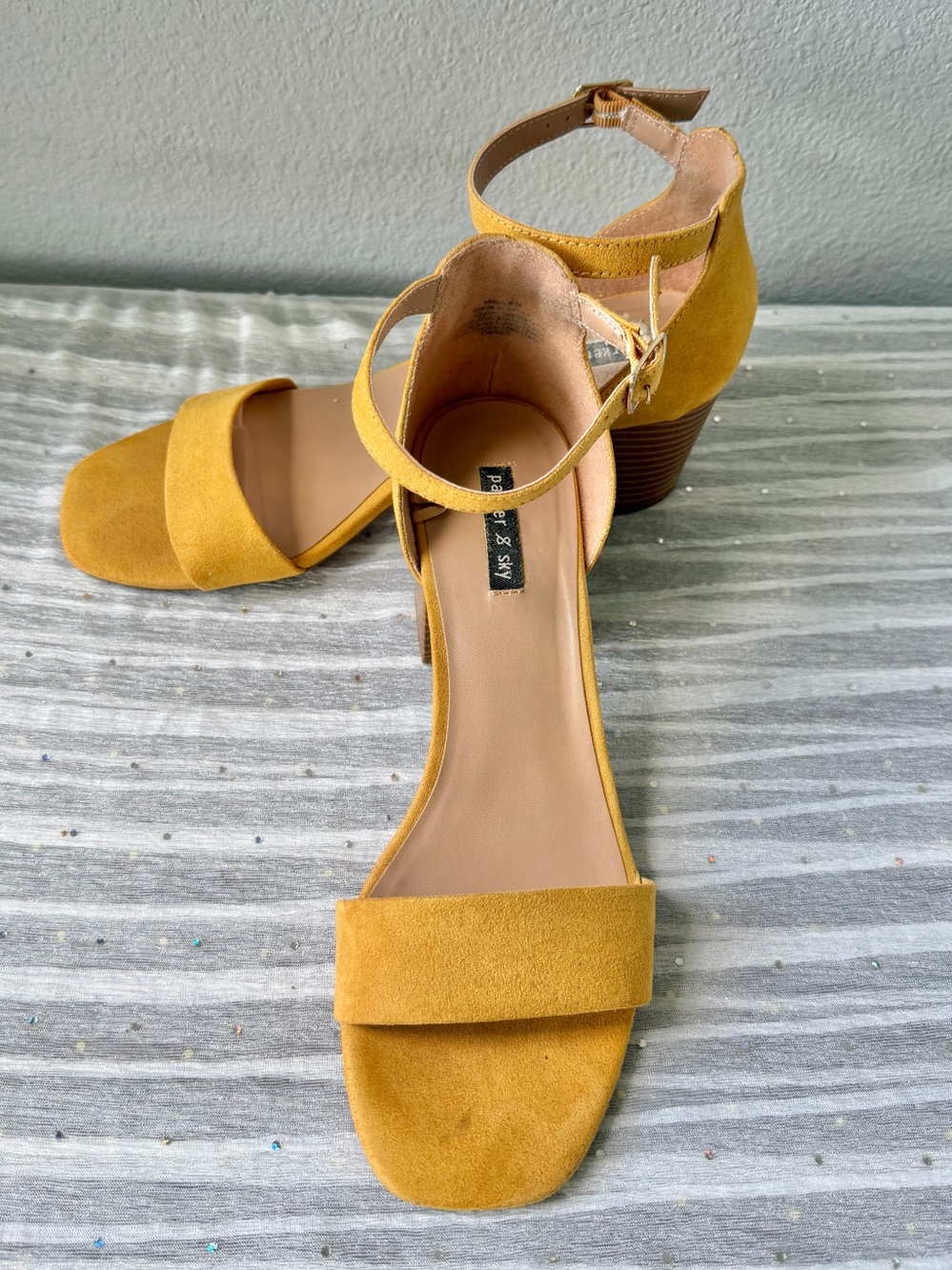 Lace & Sky Mustard Yellow Ankle-Strap Block Heels